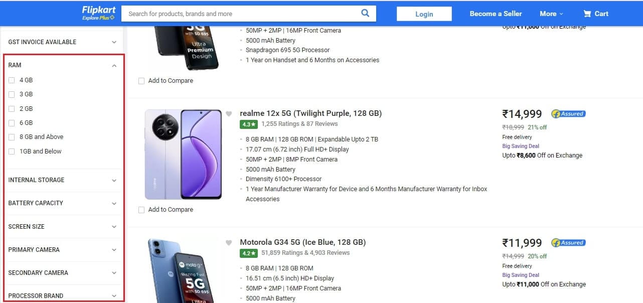 Flipkart Filters UI