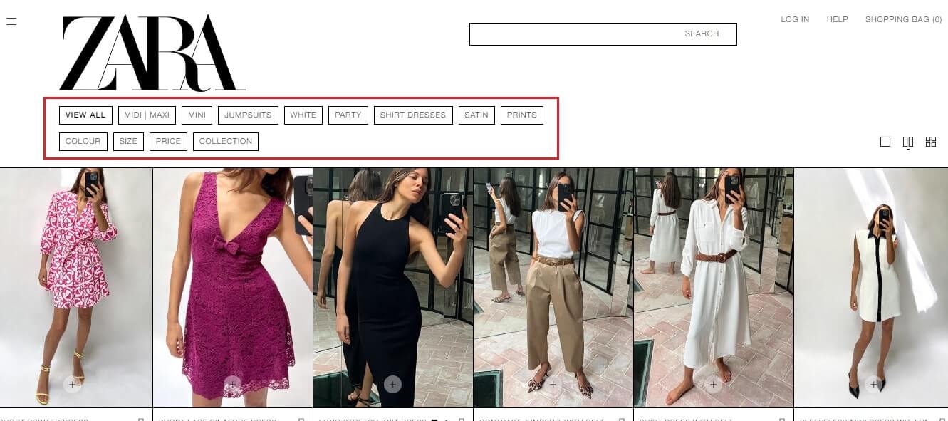 Zara Filters UI